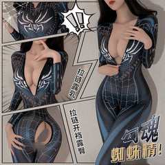 Spider Heroine Zipper Bodysuit – Open-Crotch Cosplay Catsuit - NiteBond