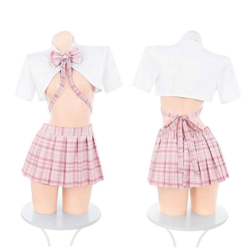 Bow-Tie Academy Bustier Plaid Mini Skirt Uniform Feeetmoi