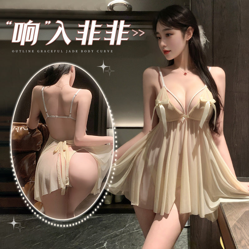 Sheer Bell Chime Tie-Up Babydoll Dress - NiteBond