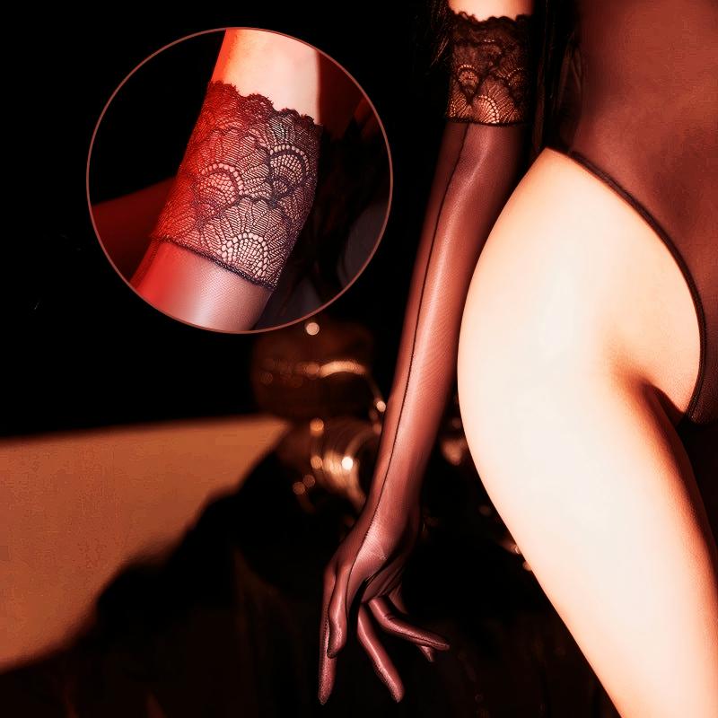 Ultra-Thin Smooth Lace Trim Shiny Gloves 霏慕
