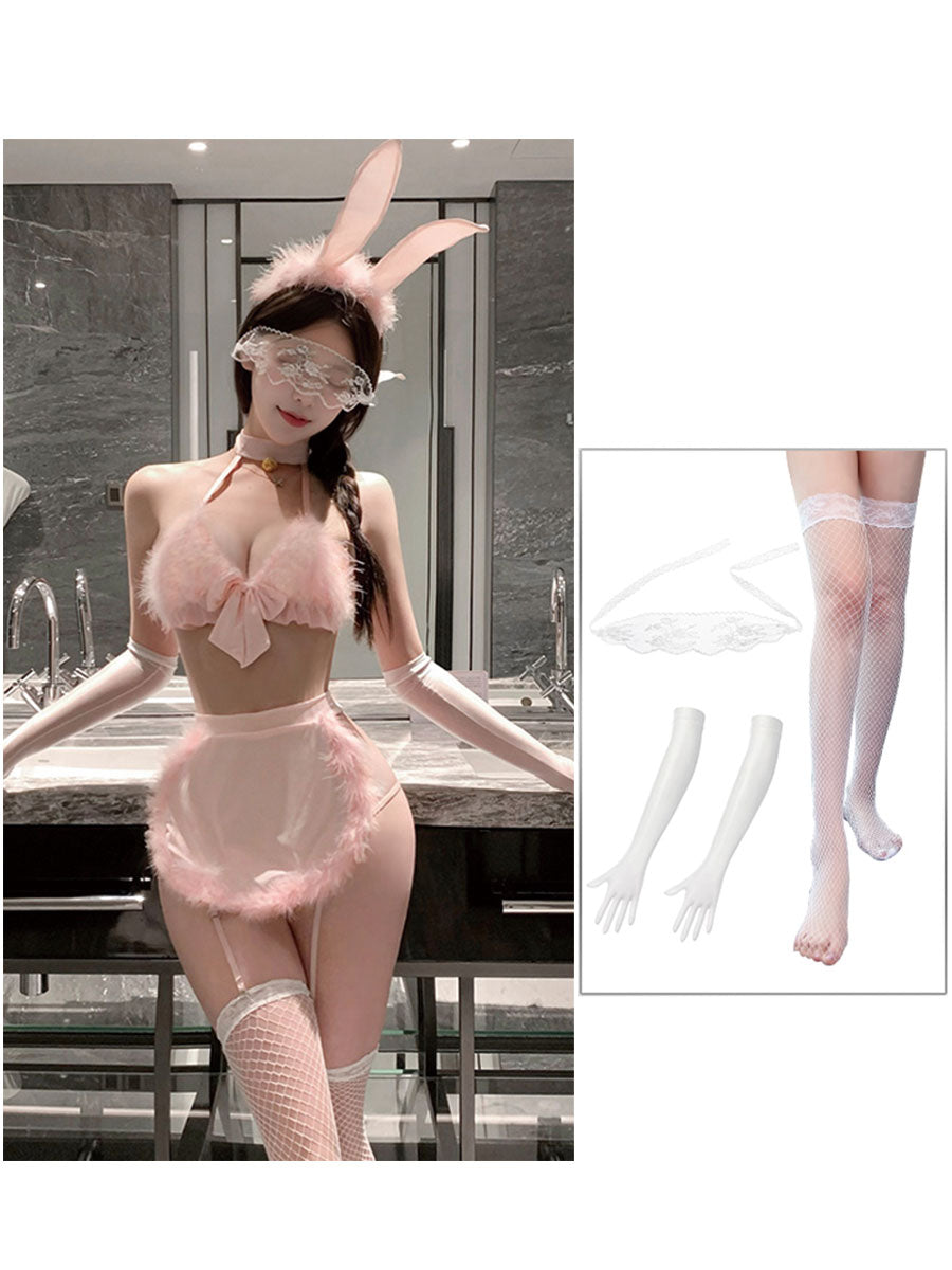 Cute Furry Bunny Maid Lingerie Three-Piece Set - NiteBond