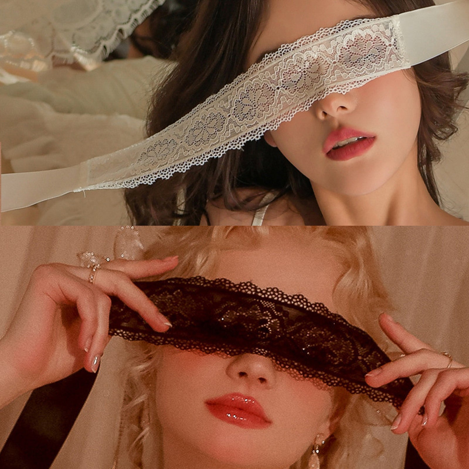 2Piece Lace Blindfold Eye Mask – Roleplay Accessory with Ribbon Ties - NiteBond